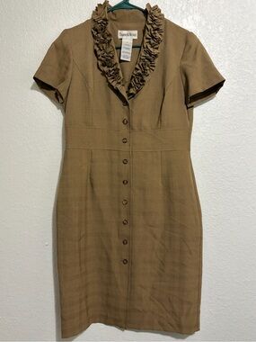 Danny & Nicole Tan Ruffle-Trim Button-Front Midi Dress